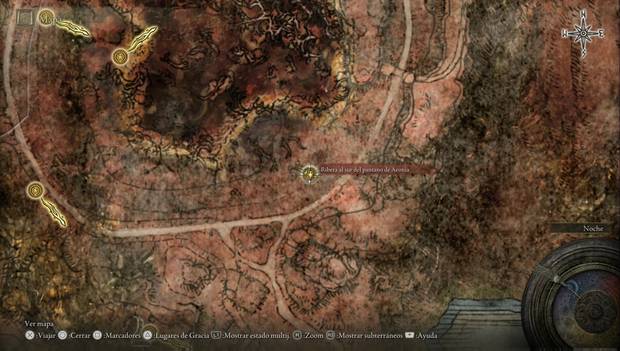 Elden Ring - Caelid, ubicación de la Ribera al sur del pantano de Aeonia