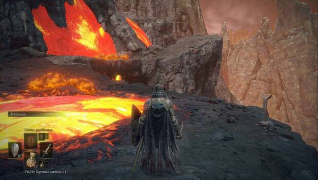 Elden Ring - Mansión del Volcán, barandilla del Templo por la que saltar