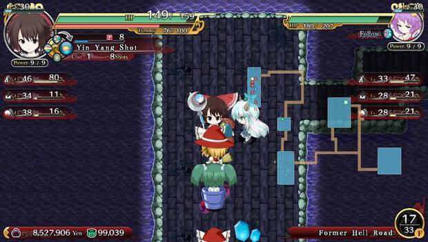 Reimu rodeada de todo tipo de enemigos.