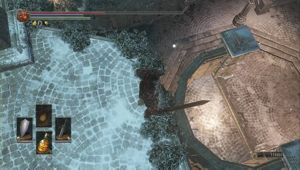 Dark Souls III - Irithyll del Valle Boreal: altar bajo la entrada principal de la catedral