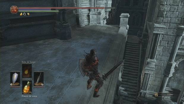 Dark Souls III - Irithyll del Valle Boreal: escaleras para descender por la fachada de la catedral