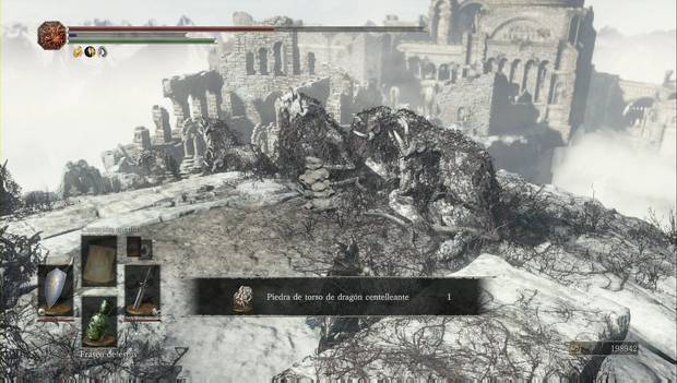 Dark Souls 3 - Pico del Archidragón: altar en el que rezar para conseguir la piedra de torso de dragón