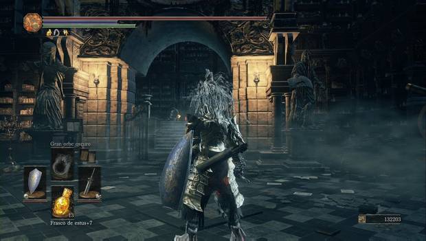 Dark Souls 3 - Gran Archivo. arco de piedra para seguir subiendo por la biblioteca