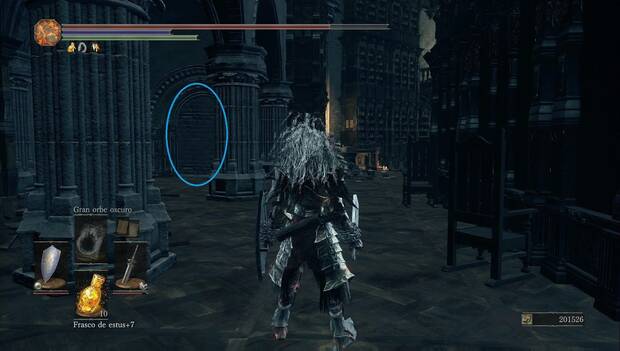 Dark Souls 3 - Gran Archivo: pared con un camino oculto en la planta superior