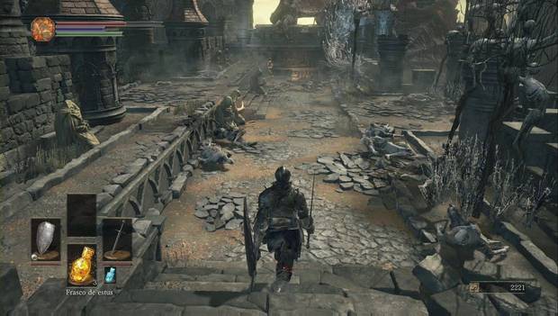 Dark Souls III - Gran Muro de Lothric: escaleras que bajan desde la muralla exterior