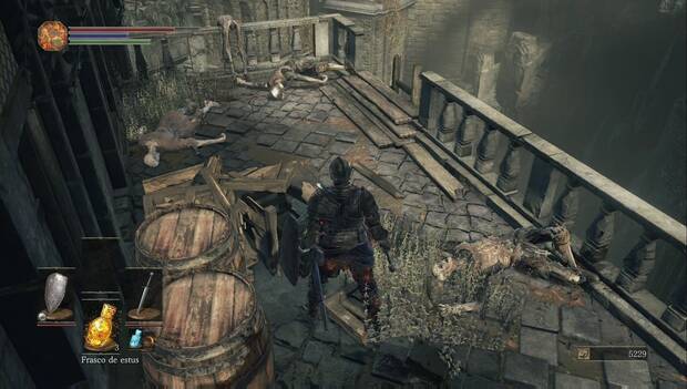 Dark Souls III - Gran Muro de Lothric: escalera de mano por la que bajar hacia la plaza