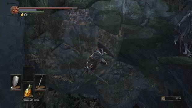 Dark Souls III - camino de los sacrificios: plataforma oculta en el acantilado de los cuervos