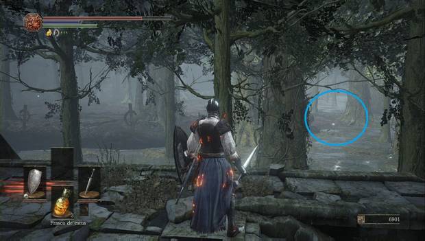 Dark Souls III - Camino de los Sacrificios: objeto brillante en el islote del centro del pantano