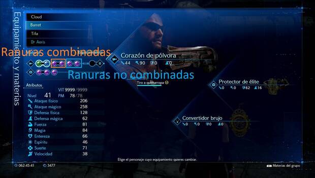Final Fantasy VII Remake - Ranuras combinadas y no combinadas