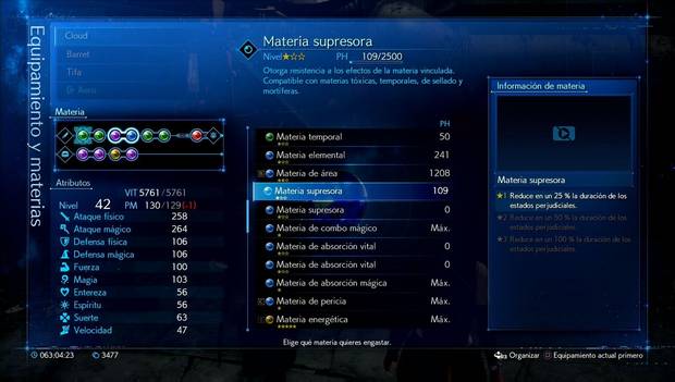 Final Fantasy VII Remake - Materias de apoyo