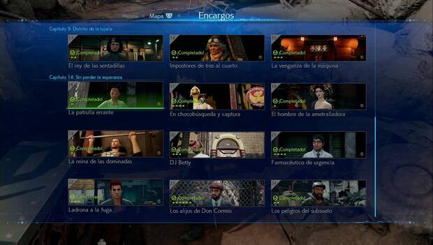 Final Fantasy VII Remake - Pantalla de encargos completados