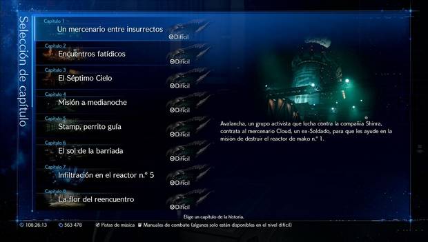 Final Fantasy VII Remake - Modo difícil: selector de capítulos