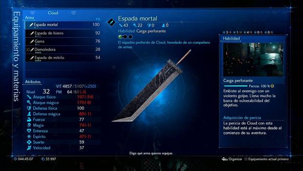 Final Fantasy VII Remake - Espada mortal