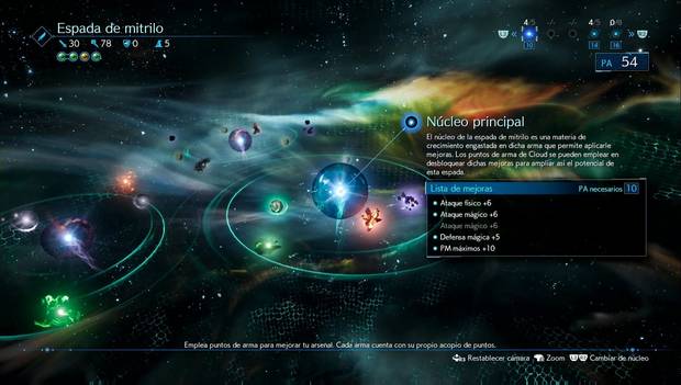 Final Fantasy VII Remake - Pantalla de mejora de armas