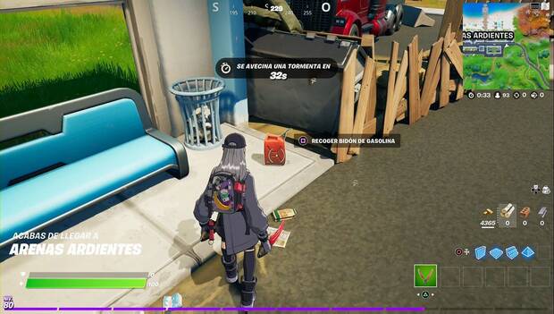 Fortnite - Conduce desde Arenas Ardientes hasta Cultivos Colosales sin salir del vehículo: lata de gasolina en la marquesina