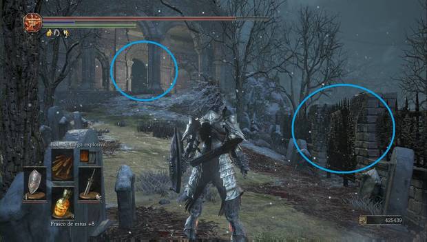 Dark Souls 3 - Cenizas de Ariandel, Asentamiento de cuervos: verja del cementerio y camino para continuar