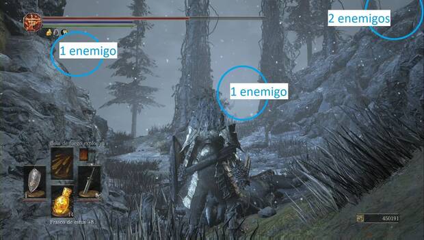 Dark Souls 3 - Cenizas de Ariandel, Montaña nevada: enemigos ocultos en el sendero