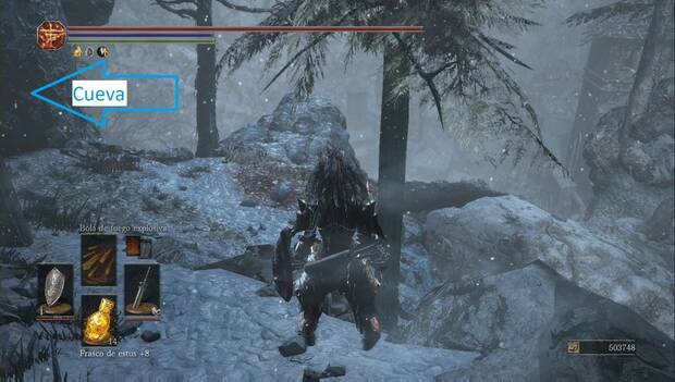 Dark Souls 3 - Cenizas de Ariandel, Montaña nevada: entrada a la cueva