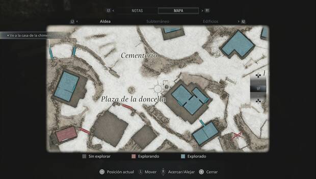 Resident Evil 8 Village - Cómo usar los pozos: icono de un pozo en el mapa de la aldea
