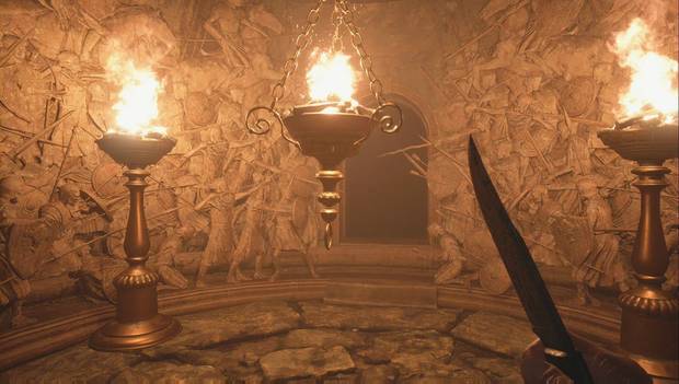 Resident Evil 8 - Castillo Dimitrescu: sala de las antorchas