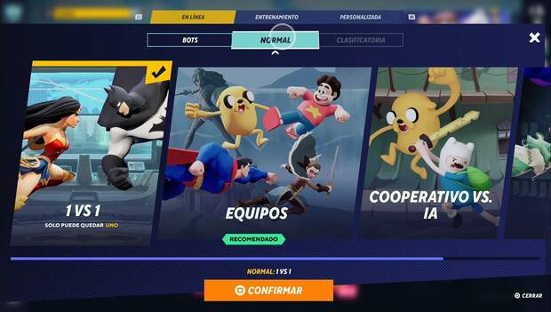 Multiversus - Pantalla que muestra los distintos modos de juego