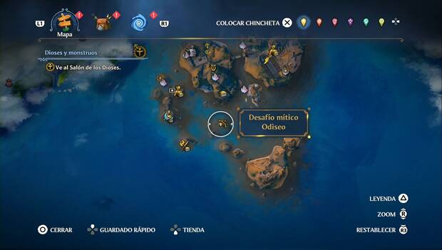 Immortals Fenyx Rising - Misiones secundarias: mapa que muestra la ubicación de la isla con la misión secundaria Una despedida como Zeus manda