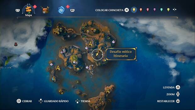 Immortals Fenyx Rising - Desafíos míticos: mapa con la ubicación del desafío mítico de itinerario en la zona de Los Escollos Rocosos