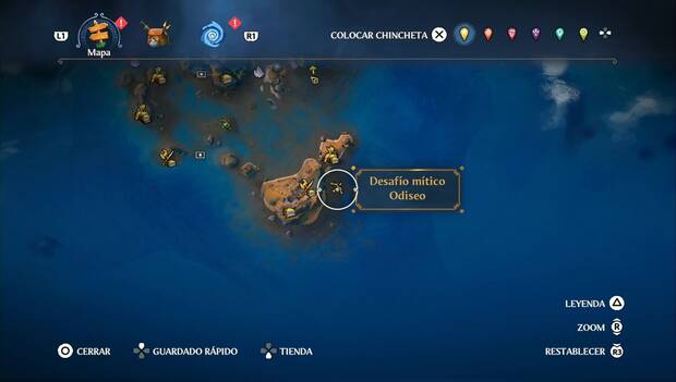 Immortals Fenyx Rising - Desafíos míticos: ubicación de la isla en la zona sudeste de Los Escollos Rocosos con el desafío de Odiseo #02