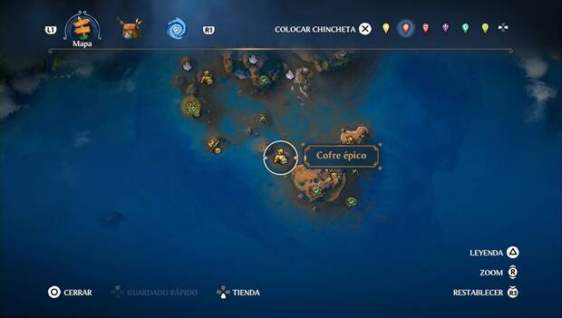 Immortls Fenyx Rising - Cofres épicos de Los Escollos Rocosos: ubicación del cofre épico en un islote de la zona sur