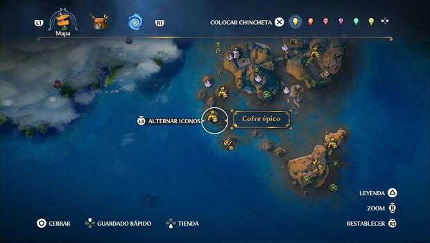 Immortls Fenyx Rising - Cofres épicos de Los Escollos Rocosos: ubicación del cofre épico en la isla más al oeste de la región