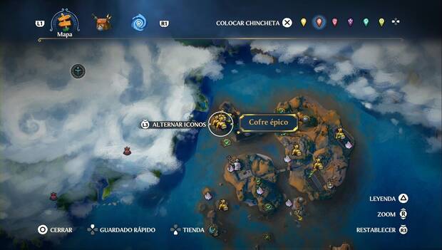Immortls Fenyx Rising - Cofres épicos de Los Escollos Rocosos: ubicación del cofre épico junto al Observatorio, en la zona noroeste