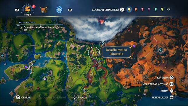 Immortals Fenyx Rising - Desafíos míticos: mapa con la ubicación del desafío mítico de itinerario en la zona nordeste del Valle de la Eterna Primavera