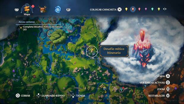 Immortals Fenyx Rising - Desafíos míticos: mapa con la ubicación del desafío mítico de itinerario en la zona norte del Valle de la Eterna Primavera