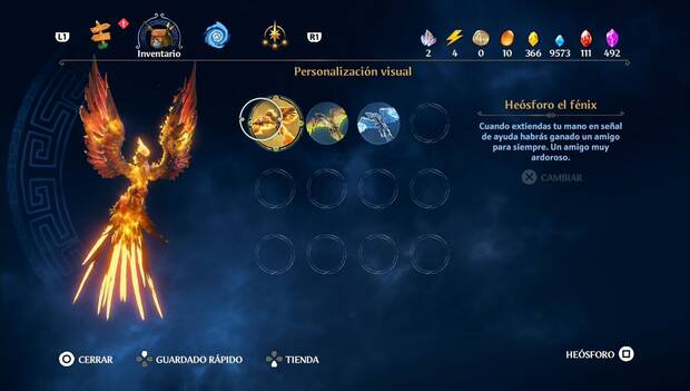 Immortals Fenyx Rising - Skins de Heósforo: skin de Heósforo el fénix en el menú