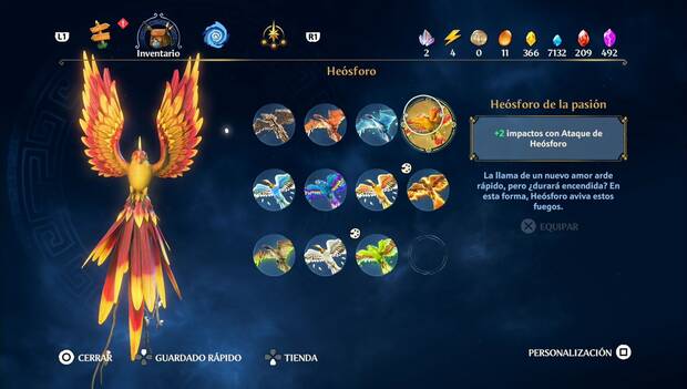 Immortals Fenyx Rising - Skins de Heósforo: skin de Heósforo de la pasión en el menú