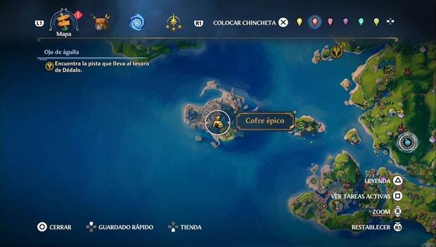 Immortals Fenyx Rising - Cofres épicos del Valle de la Eterna Primavera: ubicación del cofre épico en la isla más al suroeste del Valle de la Eterna Primavera