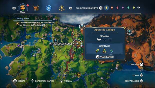 Immortals Fenyx Rising - Cámaras del Tártaro del Valle de la Eterna Primavera: ubicación de la Cámara Apuro de Calíope