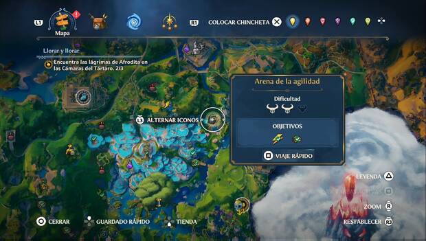 Immortals Fenyx Rising - Cámaras del Tártaro del Valle de la Eterna Primavera: ubicación de la Cámara Arena de la agilidad