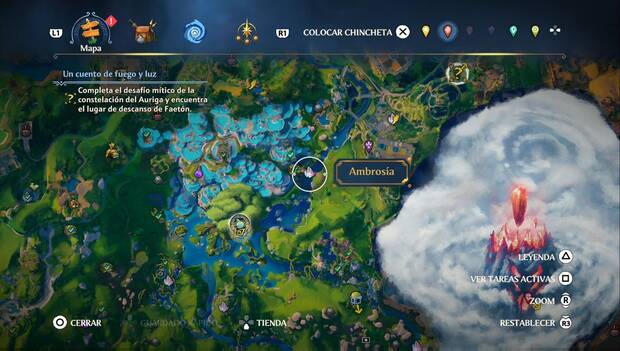 Immortals Fenyx Rising - Ambrosías del Valle de la Eterna Primavera: ubicación de la ambrosía al nordeste de la región