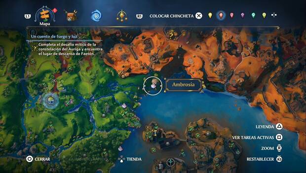 Immortals Fenyx Rising - Ambrosías del Valle de la Eterna Primavera: ubicación de la ambrosía en el extremo este de la región