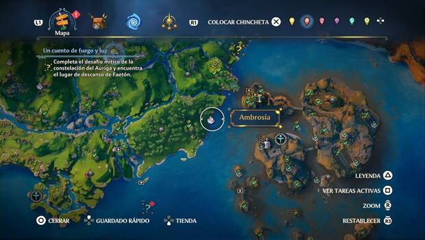 Immortals Fenyx Rising - Ambrosías del Valle de la Eterna Primavera: ubicación de la ambrosía en la costa sudeste