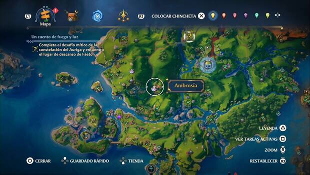 Immortals Fenyx Rising - Ambrosías del Valle de la Eterna Primavera: ubicación de la ambrosía a suroeste del Salón de los Dioses