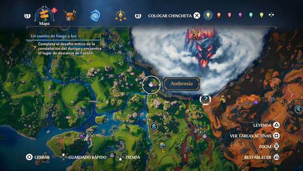 Immortals Fenyx Rising - Ambrosías del Valle de la Eterna Primavera: ubicación de la ambrosía en el extremo nordeste junto a las Puertas del Tártaro