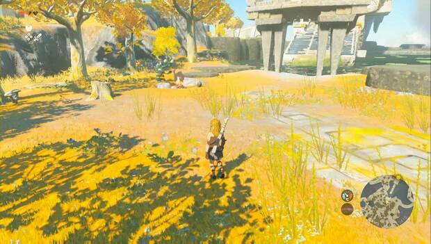 Zelda Tears of the Kingdom - En busca de Zelda: Gólem ayudante junto a una hoguera, cerca del Templo del Tiempo