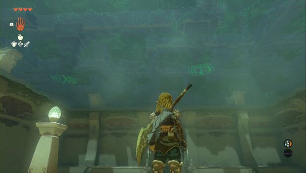 The Legend of Zelda: Tears of the Kingdom - Santuario de Qio'quion, círculos verdes en el techo