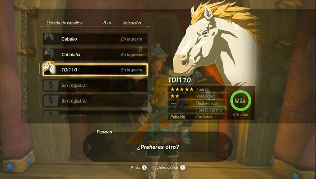 Zelda: Tears of the Kingdom - Estadísticas del caballo gigante blanco