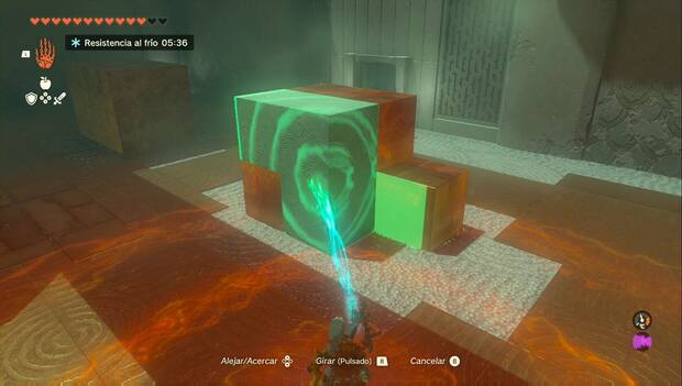The Legend of Zelda: Tears of the Kingdom - Santuario de Maia'usiu, posición para resolver el primer cubo