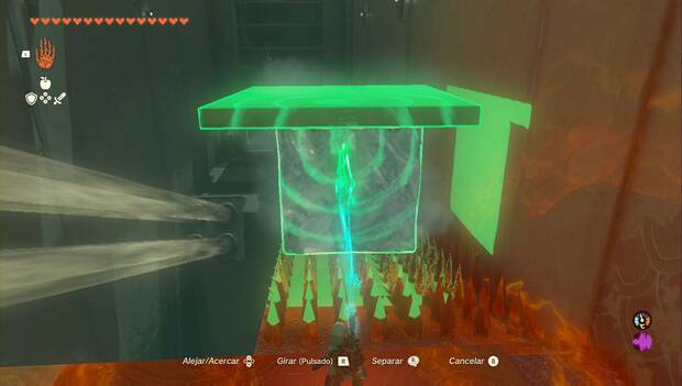 The Legend of Zelda: Tears of the Kingdom - Santuario de Qiol'iou, placa sobre el cubo de hielo y la zona de pinchos