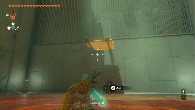 The Legend of Zelda: Tears of the Kingdom - Santuario de Serut'ab, placa colocada sobre unas barras