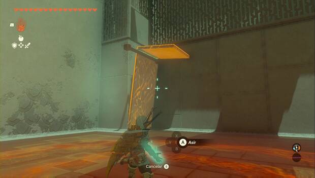 The Legend of Zelda: Tears of the Kingdom - Santuario de Serut'ab, placa colocada y sujeta por la barra